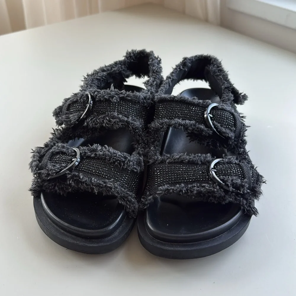 Zara Black Dad Sandals with Rhinestones – Size 39 - Picture 10 of 11
